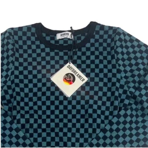 NWT Daydreamer Checkered Long Sleeve Crop Top Size L - Picture 5 of 5